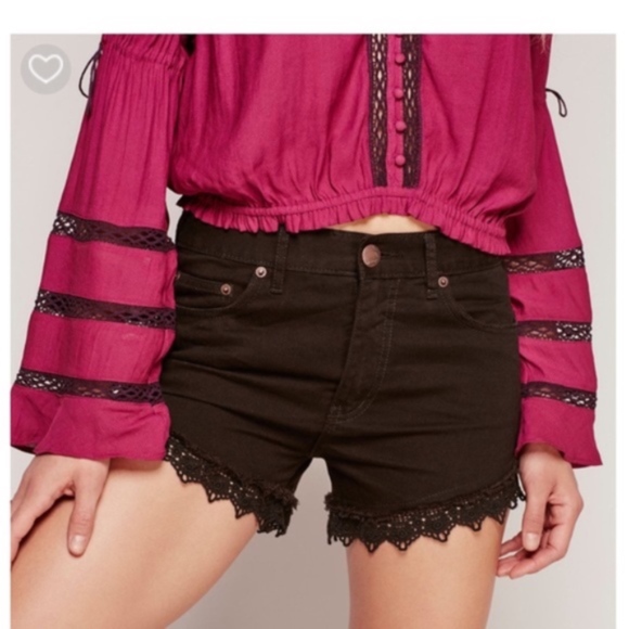 Free People Pants - Free People Black Lace Trim Shorts